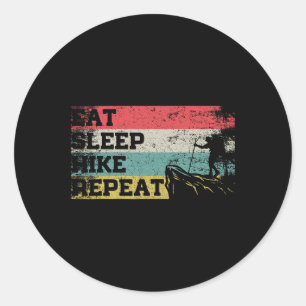 Sticker Rond Vintage Rétro Manger Dormir Randonnée Répéter Drôl