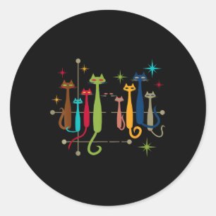 Sticker Rond Vintage Retro Mid-Century Moderne Look Chats les a