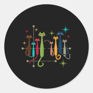 Sticker Rond Vintage Retro Mid-Century Moderne Look Chats les a