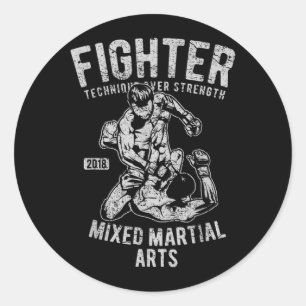 Sticker Rond Vintage Retro MMA Hommes Garçons Combattant Arts M