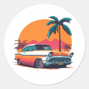 Sticker Rond Vintage Retro Muscle Cars Cool Sport Voiture Class