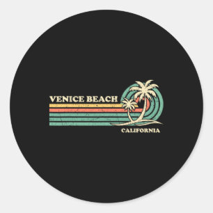 Sticker Rond Vintage Retro Summer Vacances California Venice Be
