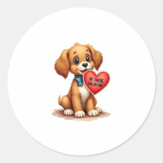 Sticker Rond Vintage Retro Valentine's Day Puppy Dog Valentine 