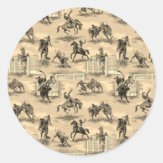 Sticker Rond Vintage Retro Western Rodeo Cowboy (Devant)