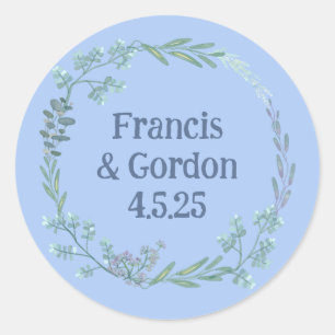 Sticker Rond Vintage Romance Jardin Bleu Fleur Wreath