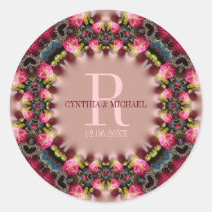 Sticker Rond Vintage Romance Rose Mariage Keepsaké