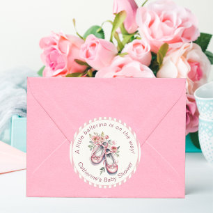 Sticker Rond Vintage rose Ballerina Chaussures Baby shower fill