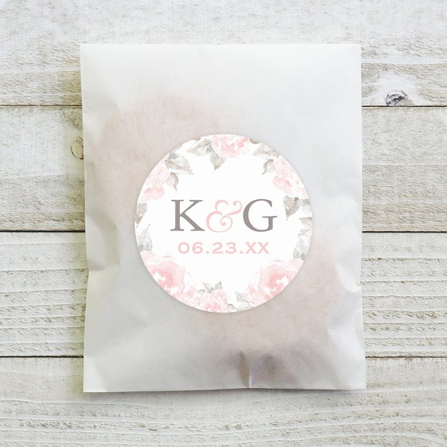 Sticker Rond Vintage Rose d'aquarelle rose Mariage (Créateur téléchargé)