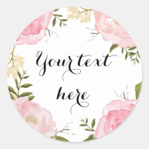 Sticker Rond Vintage rose moderne Mariage floral blanc