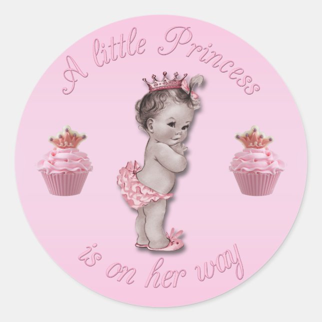 Sticker Rond Vintage Rose Princesse Baby & Cupcakes Douche (Devant)