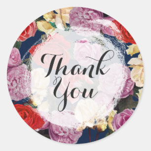 Sticker Rond Vintage Roses Floral & Navy Florist Merci