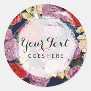 Sticker Rond Vintage Roses Floral & Navy Tendance Moderne Flori