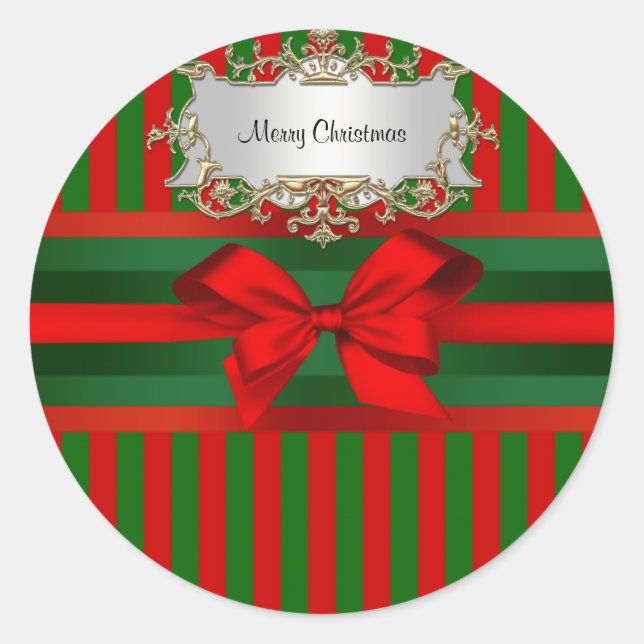 Sticker Rond Vintage rouge et vert ruban Noël (Devant)
