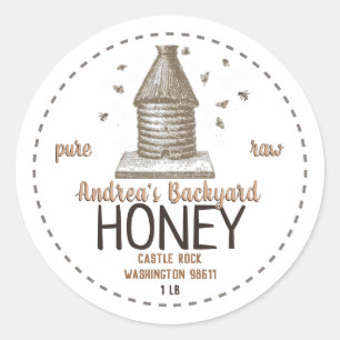 Sticker Rond Vintage ruche d'abeilles avec petites abeilles