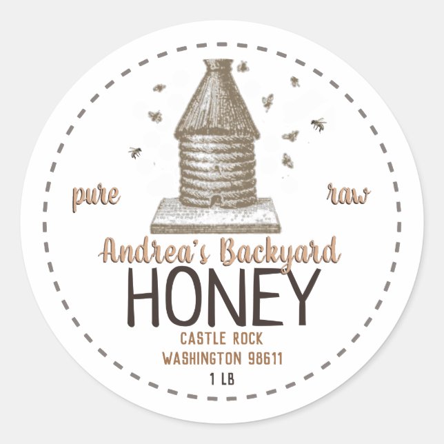 Sticker Rond Vintage ruche d'abeilles avec petites abeilles (Devant)
