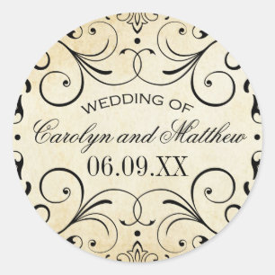 Sticker Rond Vintage Rustic Black Flourish Mariage