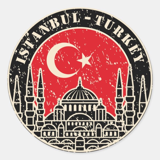 Sticker Rond Vintage rustique Istanbul Turquie City (Devant)