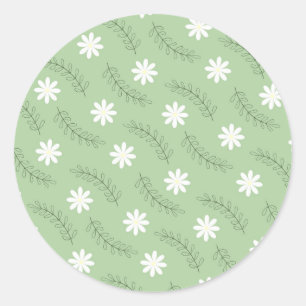 Sticker Rond Vintage Sage Green Floral Tropical Flower Motif