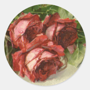Sticker Rond Vintage Saint Valentin Amour, Crimson Red Roses
