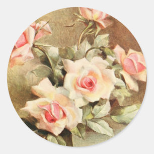 Sticker Rond Vintage Saint Valentin Amour Romance Roses roses r