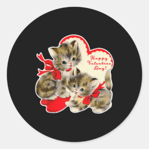 Sticker Rond Vintage Saint Valentin Chat Kitty Kitten Retro Val