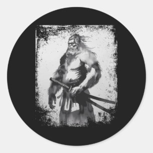 Sticker Rond Vintage Samurai Bigfoot Art japonais