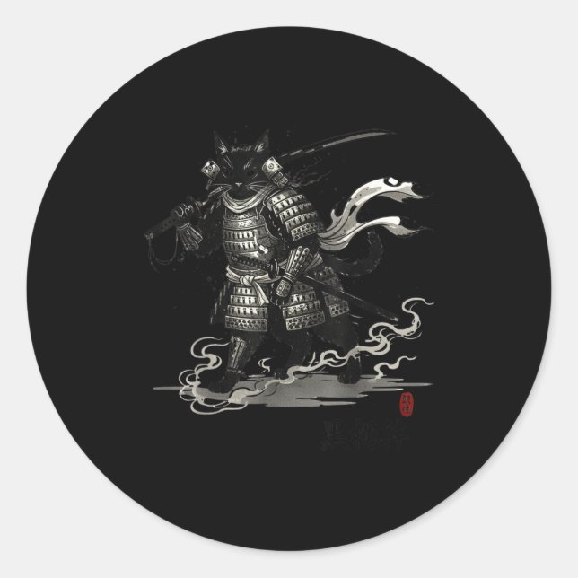 Sticker Rond Vintage Samurai Cat Japanese Shirt  (Devant)