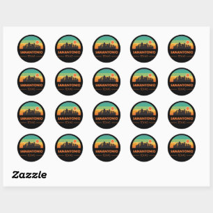 Sticker Rond Vintage San Antonio City Skyline Retro Sunset