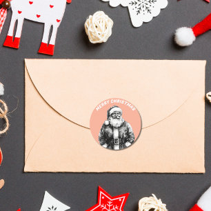 Sticker Rond Vintage Santa Claus Coral Rose