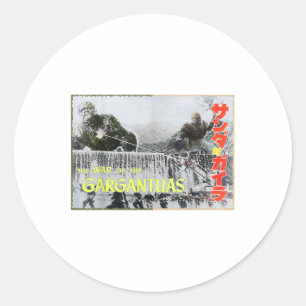 Sticker Rond Vintage Sci-fi Kaiju Monstres Guerre De La Gargant