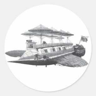 Sticker Rond Vintage Science Fiction Steampunk Airship Eclipse