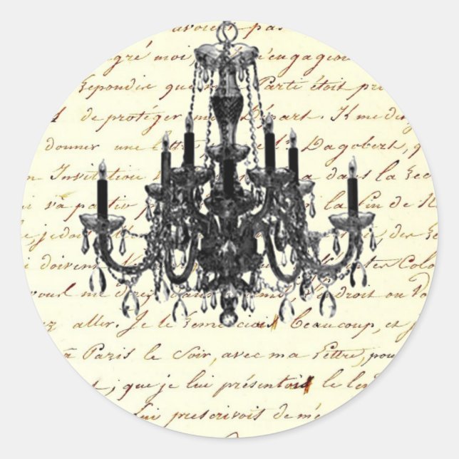 Sticker Rond vintage scripts paris chandelier mariage (Devant)