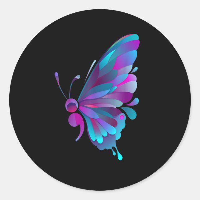 Sticker Rond Vintage Semicolon Butterfly Semi Colon (Devant)