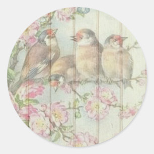 Sticker Rond Vintage Shabby Chic Faded Floral Birds Art Design