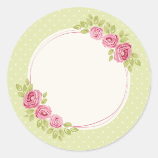 Sticker Rond Vintage Shabby Chic Floral Frame with Roses