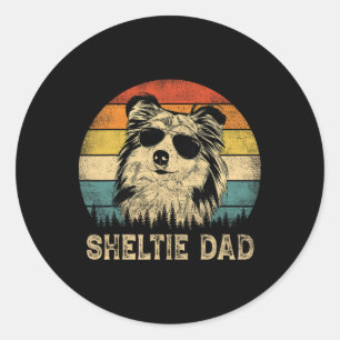 Sticker Rond Vintage Sheltie Papa Amoureux de les chiens Père &