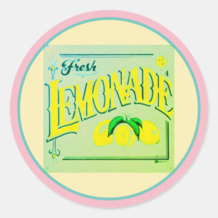 Sticker Rond Vintage signe citron rose fruité citron été