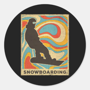 Sticker Rond Vintage Snowboard Sport Retro Poster Cadeau