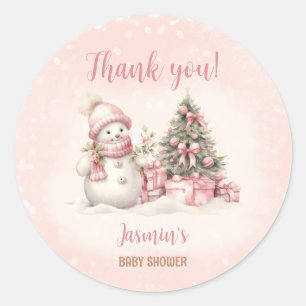 Sticker Rond Vintage Snowman rose Baby shower fille de Noël