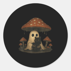 Sticker Rond Vintage Soky Halloween Cottagecore Fantôme Et Noir