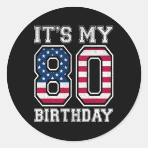 Sticker Rond Vintage Son 80e anniversaire American Flag Indepen