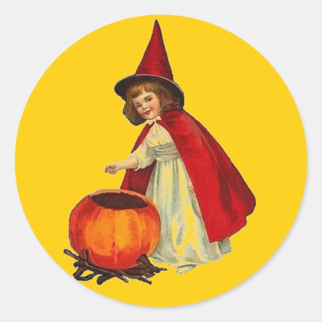 Sticker Rond Vintage sorcière Halloween (Devant)