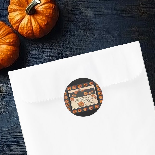 Sticker Rond Vintage sourire Halloween Jack o'Lanterns (Vintage Smiling Halloween Jack o'Lanterns Classic Round Sticker)