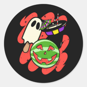 Sticker Rond Vintage Spooky Summerween Pastèque - Été Surnature