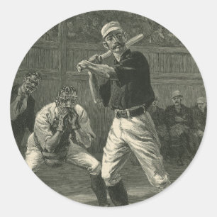 Sticker Rond Vintage Sports, joueurs de baseball par Thulstrup