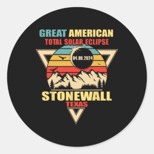 Sticker Rond Vintage Stonewall Texas Total Solar Eclipse 2024