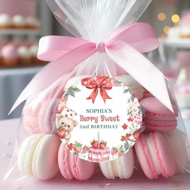 Sticker Rond Vintage Strawberry Berry Sweet 2nd Birthday  (Créateur téléchargé)