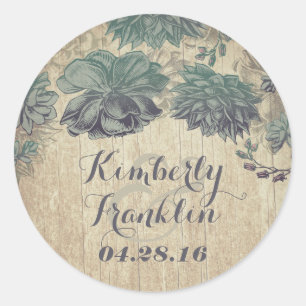Sticker Rond Vintage Succulents Mariage rustique