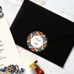 Sticker Rond Vintage Talavera Azulejo carreaux bleu mariage<br><div class="desc">Vintage Talavera Azulejo Carreaux bleu méditerranéen marron mariage monogramme imprimé autocollants de mariée et noms de mariés autocollants d'enveloppe</div>