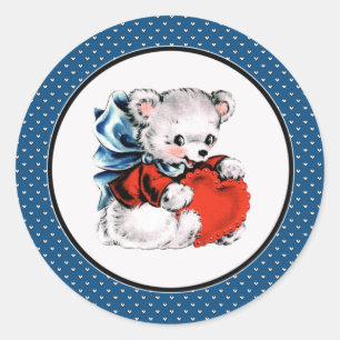 Sticker Rond Vintage Teddy Bear Saint Valentin